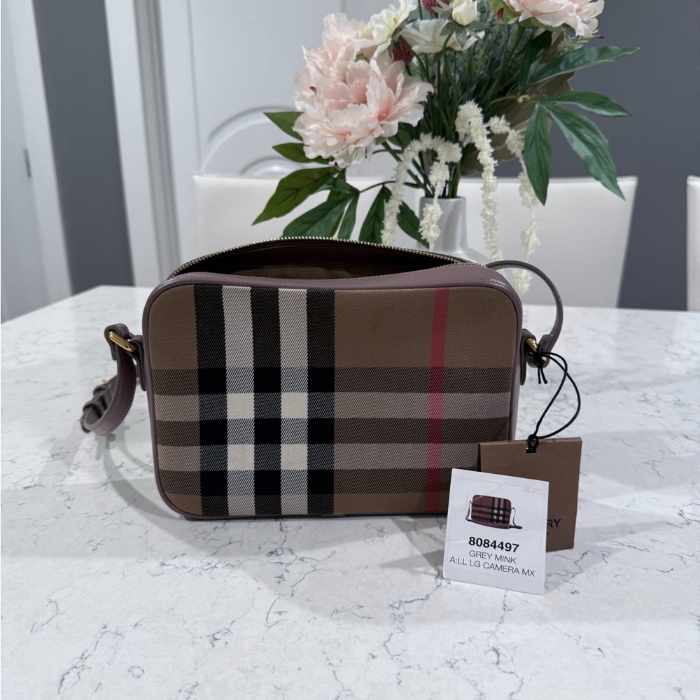 Burberry Gray Mink Camera Bag with Check Pattern - Picture 10 of 13